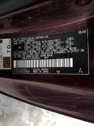 JTEBU11F170093641 - 2007 TOYOTA FJ CRUISER MAROON photo 10