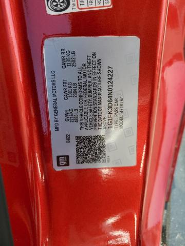 1G1FK3D64N0124227 - 2022 CHEVROLET CAMARO ZL1 红色 照片 12