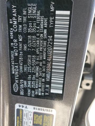 KM8J33AL4LU207294 - 2020 HYUNDAI TUCSON LIMITED GRAY photo 10