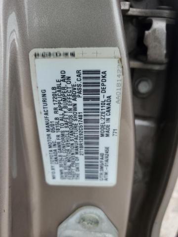 2T1BR12E92C517481 - 2002 TOYOTA COROLLA CE TAN photo 12