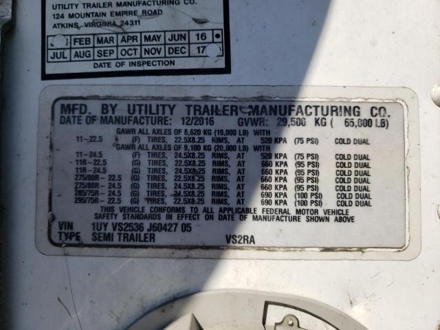 1UYVS2536J6042705 - 2018 UTILITY TRAILER თეთრი ფოტო 10