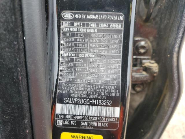 SALVP2BG0HH183252 - 2017 LAND ROVER RANGE ROVE SE BLACK photo 13