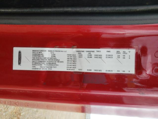 1FUJGLDV5GLGT7011 - 2016 FREIGHTLINER CASCADIA 1 წითელი ფოტო 10