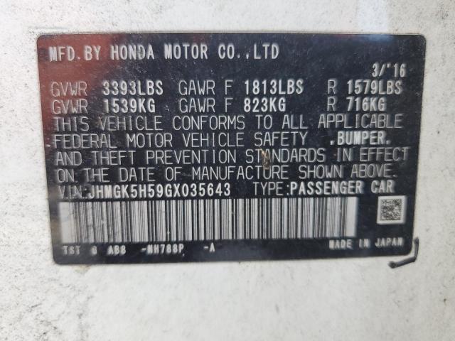 JHMGK5H59GX035643 - 2016 HONDA FIT LX Beyaz fotoğraf 12