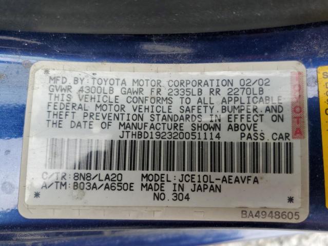 JTHBD192320051114 - 2002 LEXUS IS 300 BLUE photo 12