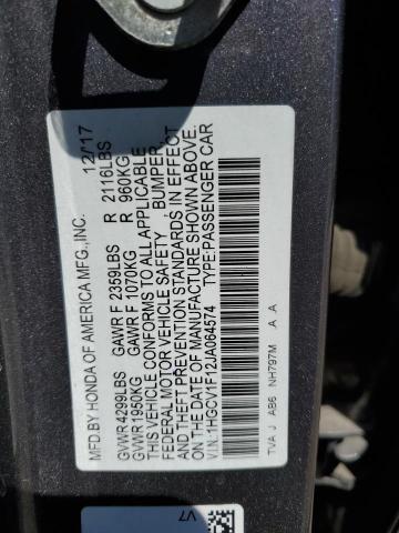 1HGCV1F12JA064574 - 2018 HONDA ACCORD LX გრაფიტი ფოტო 12