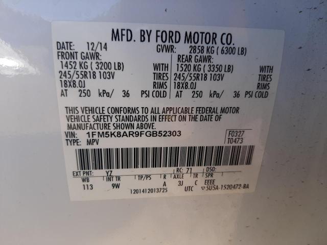 1FM5K8AR9FGB52303 - 2015 FORD EXPLORER POLICE INTERCEPTOR WHITE photo 13