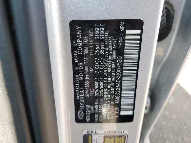 KM8J23A40KU907520 - 2019 HYUNDAI TUCSON SE ვერცხლისფერი ფოტო 12