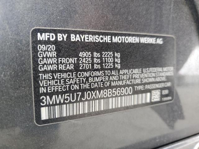 3MW5U7J0XM8B56900 - 2021 BMW M340I GRAY photo 12