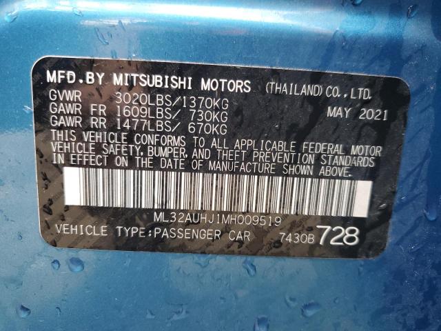 ML32AUHJ1MH009519 - 2021 MITSUBISHI MIRAGE ES BLUE photo 12