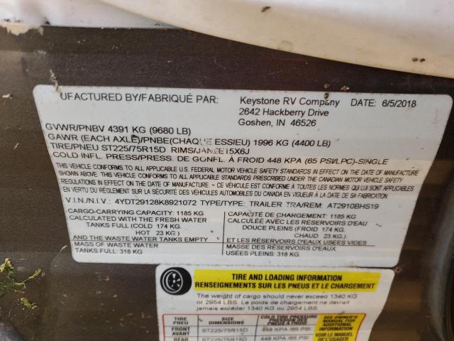 4YDT29128K8921072 - 2019 ASPEN TRAIL ASPEN TRAI BEIGE photo 10