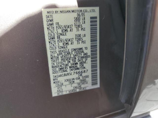 5N1AR18U95C766687 - 2005 NISSAN PATHFINDER LE 金色 照片 13