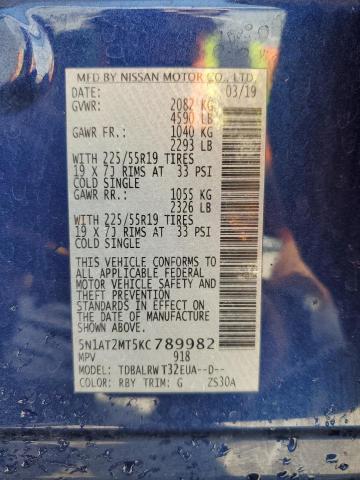 5N1AT2MT5KC789982 - 2019 NISSAN ROGUE S 蓝色 照片 13