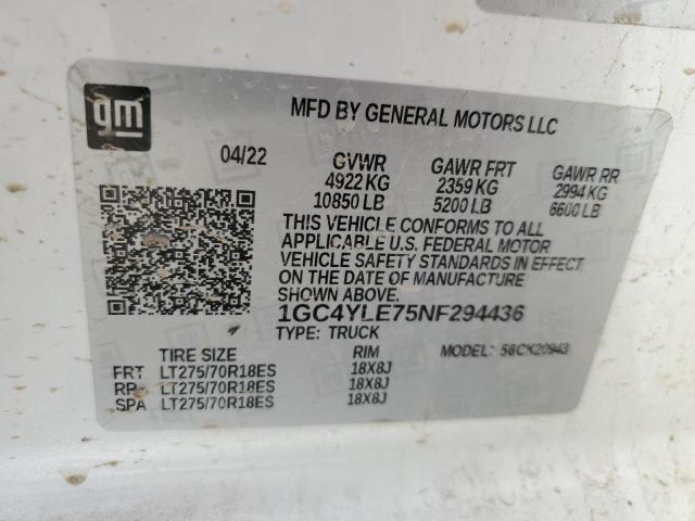 1GC4YLE75NF294436 - 2022 CHEVROLET SILVERADO K2500 HEAVY DUTY WHITE photo 12