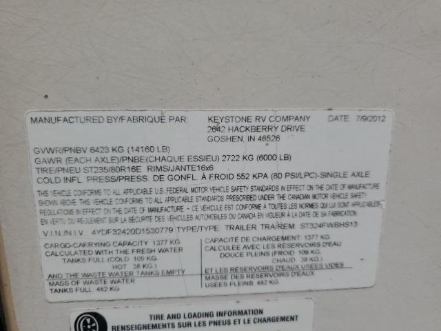 4YDF32420D1530779 - 2013 KEYSTONE SPRINTER WHITE photo 10