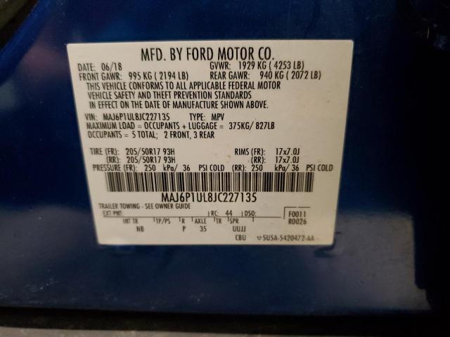 MAJ6P1UL8JC227135 - 2018 FORD ECOSPORT SE ლურჯი ფოტო 14