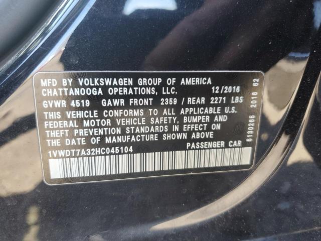 1VWDT7A32HC045104 - 2017 VOLKSWAGEN PASSAT R-LINE შავი ფოტო 13