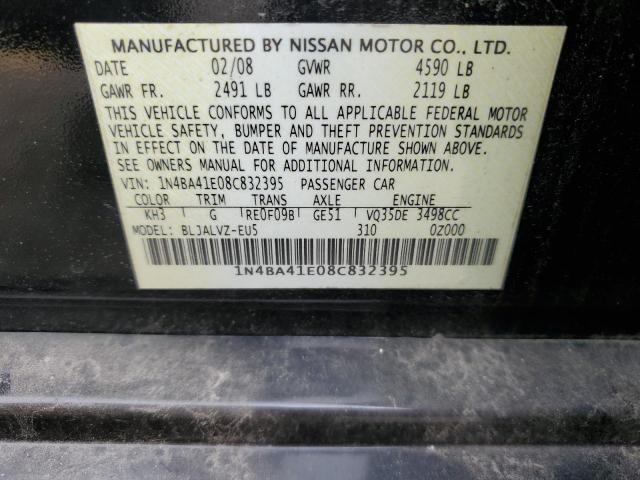 1N4BA41E08C832395 - 2008 NISSAN MAXIMA SE BLACK photo 12