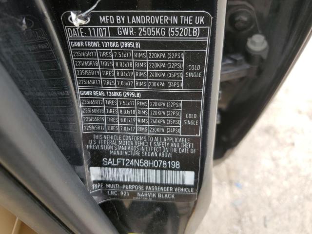SALFT24N58H078198 - 2008 LAND ROVER LR2 HSE TECHNOLOGY BLACK photo 13