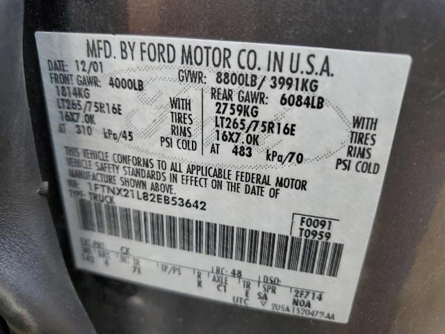 1FTNX21L82EB53642 - 2002 FORD F250 SUPER DUTY GRAY photo 12