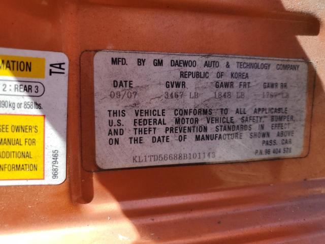 KL1TD56688B101143 - 2008 CHEVROLET AVEO BASE Narıncı foto 12