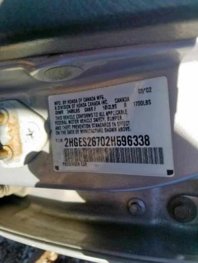 2HGES26702H596338 - 2002 HONDA CIVIC EX  photo 10