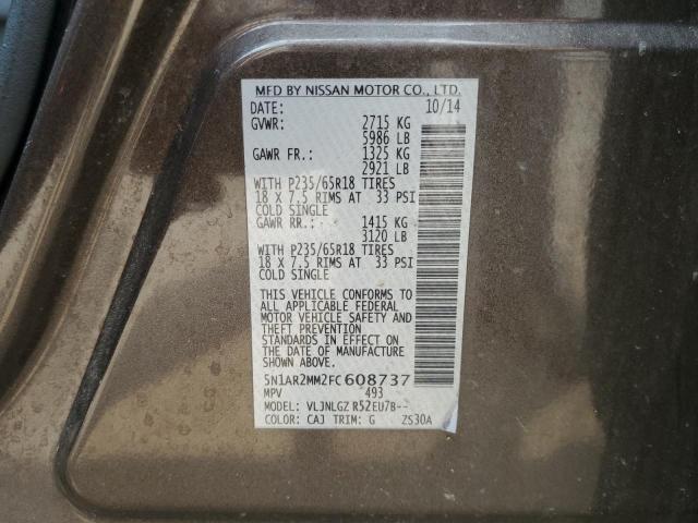 5N1AR2MM2FC608737 - 2015 NISSAN PATHFINDER S BROWN photo 14