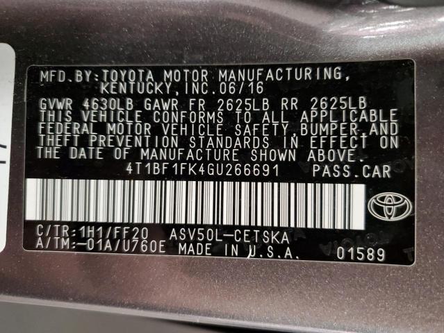 4T1BF1FK4GU266691 - 2016 TOYOTA CAMRY LE GRAY photo 12