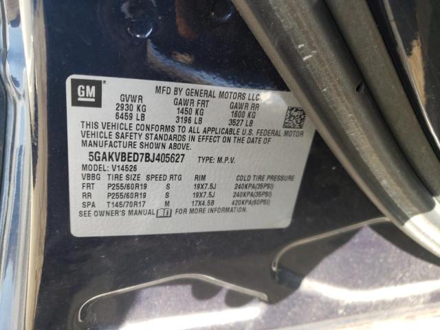 5GAKVBED7BJ405627 - 2011 BUICK ENCLAVE CXL BLUE photo 12