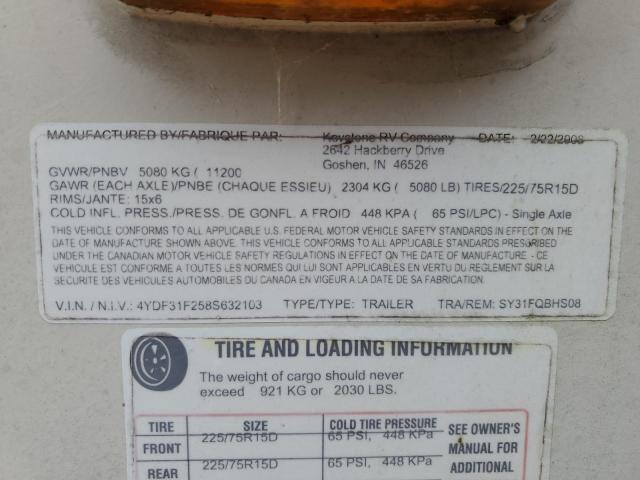 4YDF31F258S632103 - 2008 KEYSTONE OUTBACK TWO TONE photo 10