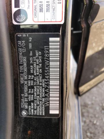 WBAAZ33455KW78911 - 2005 BMW 325 IS SULEV BLACK photo 12