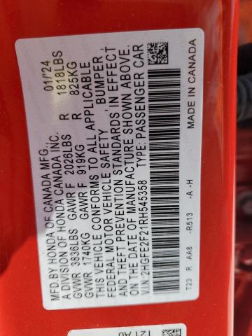 2HGFE2F21RH545358 - 2024 HONDA CIVIC LX 红色 照片 13