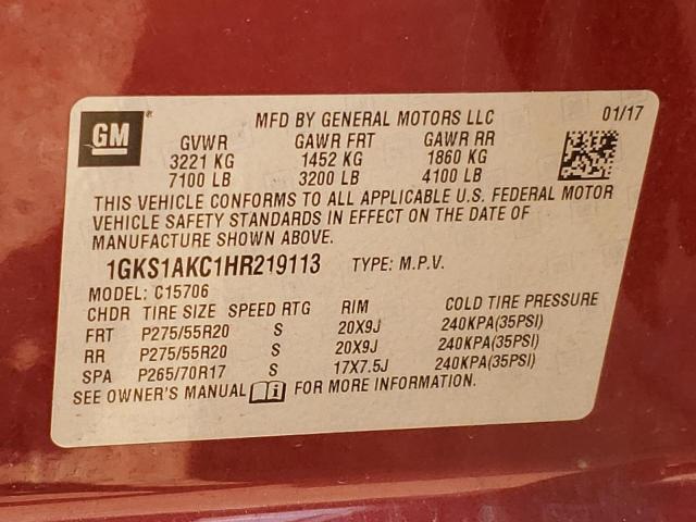 1GKS1AKC1HR219113 - 2017 GMC YUKON SLE BURGUNDY photo 13