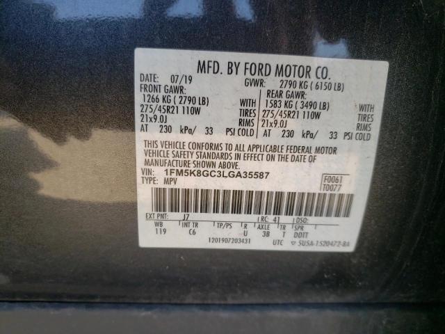 1FM5K8GC3LGA35587 - 2020 FORD EXPLORER ST GRAY photo 12