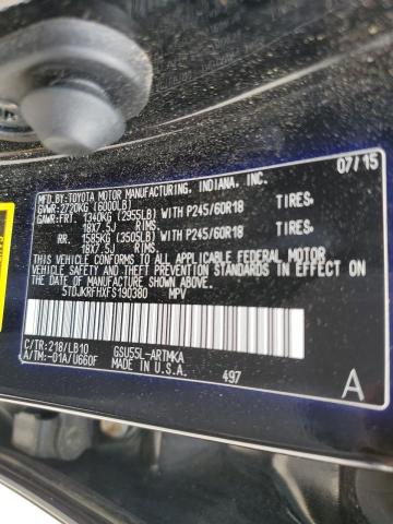 5TDJKRFHXFS190380 - 2015 TOYOTA HIGHLANDER XLE BLACK photo 13