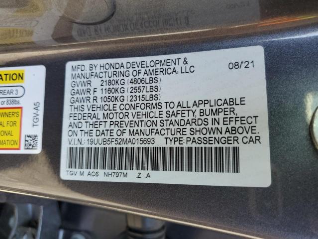 19UUB5F52MA015693 - 2021 ACURA TLX TECH A CHARCOAL photo 12
