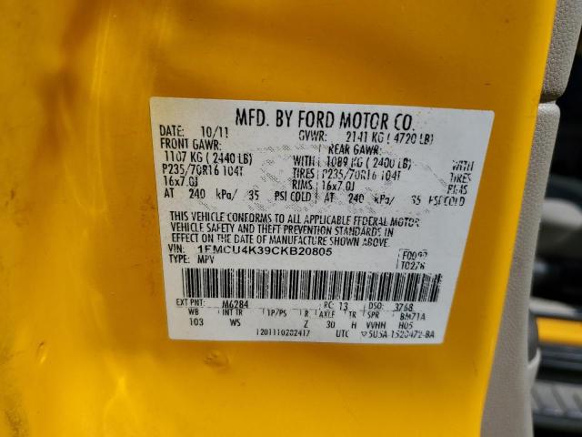 1FMCU4K39CKB20805 - 2012 FORD ESCAPE HYBRID YELLOW photo 12