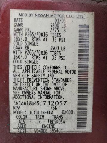 5N1AR18U45C732057 - 2005 NISSAN PATHFINDER LE Qırmızı foto 14