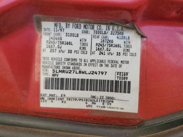 5LMRU27L8WLJ24797 - 1998 LINCOLN NAVIGATOR წითელი ფოტო 13