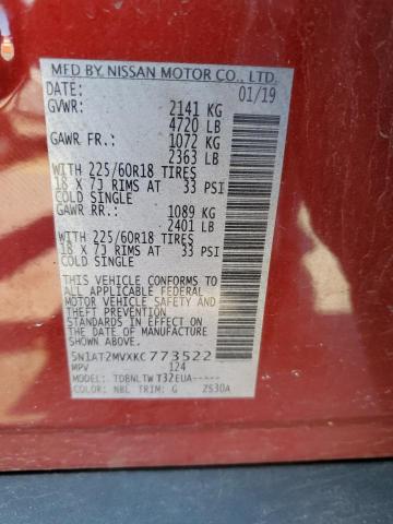 5N1AT2MVXKC773522 - 2019 NISSAN ROGUE S أحمر صورة 13