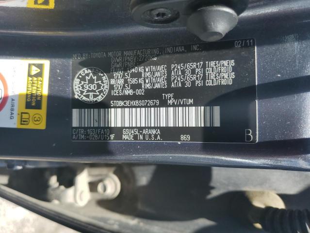 5TDBK3EHXBS072679 - 2011 TOYOTA HIGHLANDER BASE Grau Foto 13