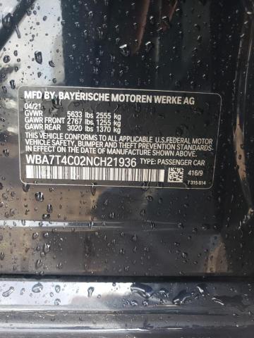 WBA7T4C02NCH21936 - 2022 BMW 740 XI BLUE photo 12