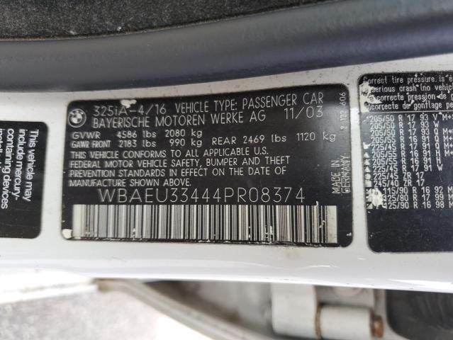 WBAEU33444PR08374 - 2004 BMW 3 SERIES XI WHITE photo 12