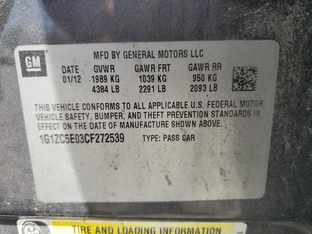 1G1ZC5E03CF272539 - 2012 CHEVROLET MALIBU 1LT CHARCOAL photo 12