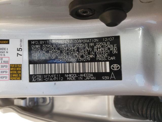 JTDKB20U887739279 - 2008 TOYOTA PRIUS SILVER photo 13