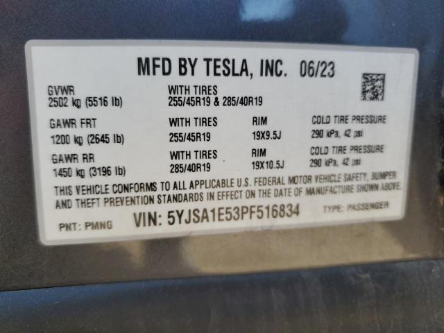 5YJSA1E53PF516834 - 2023 TESLA MODEL S GRAY photo 12