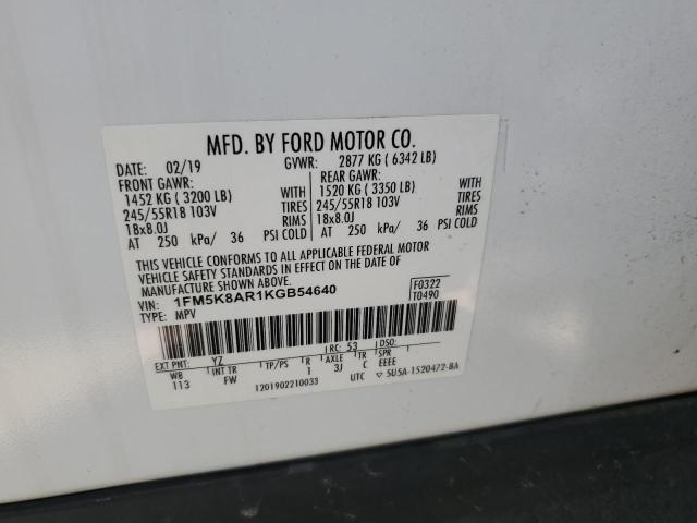 1FM5K8AR1KGB54640 - 2019 FORD EXPLORER POLICE INTERCEPTOR WHITE photo 13