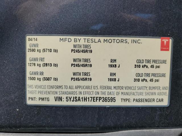 5YJSA1H17EFP36595 - 2014 TESLA MODEL S GRAY photo 12