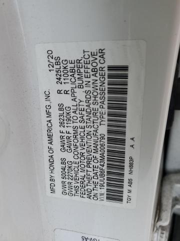 19UUB6F43MA006790 - 2021 ACURA TLX TECHNOLOGY WHITE photo 12
