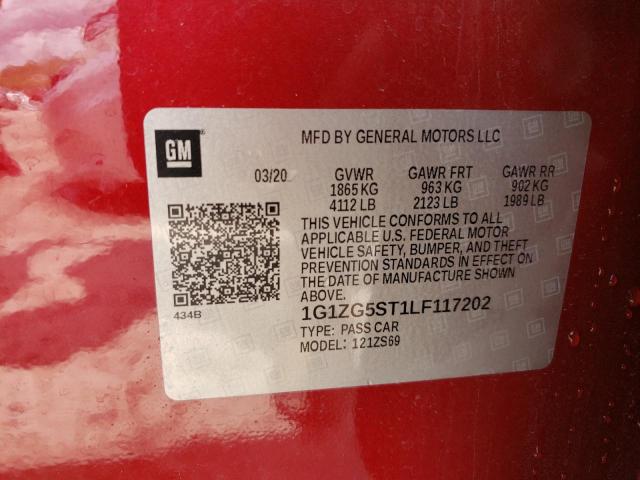 1G1ZG5ST1LF117202 - 2020 CHEVROLET MALIBU RS წითელი ფოტო 13